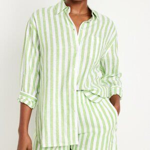 Brand New Old Navy Striped Green Linen Shirt